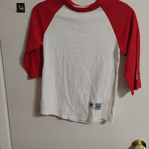 Champion White and Red Raglan 3/4 Sleeve Tee